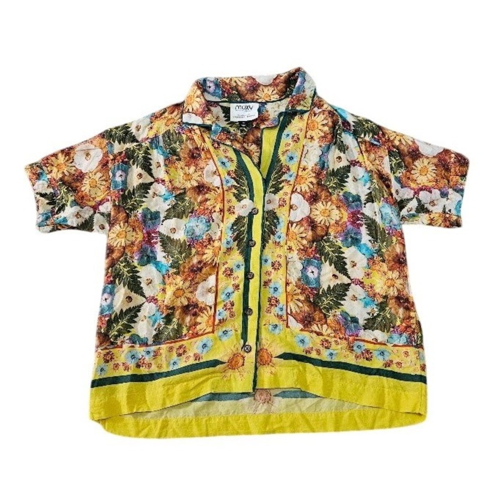 Moxy Collective Anthropologie Floral Modal Button Down Shirt Yellow Multi XS